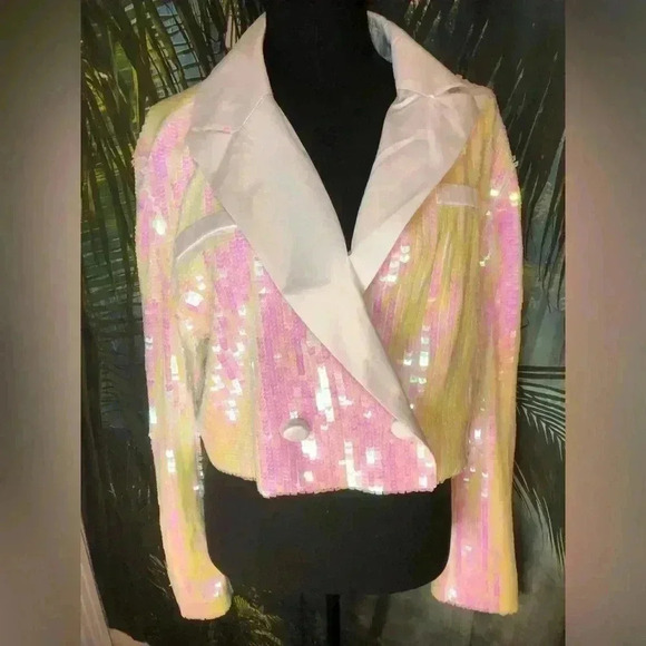 Womens Cropped Sequin White blazer - Picture 8 of 16